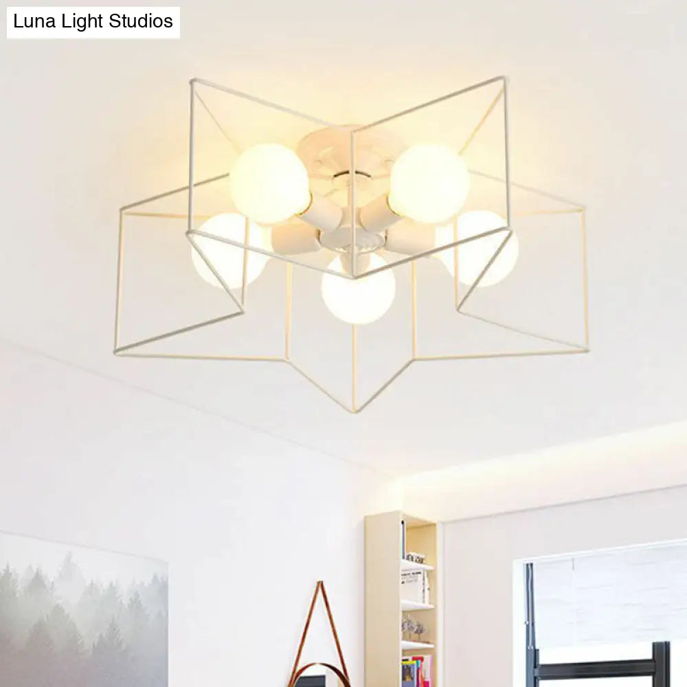 Antique Iron Flush Mount Ceiling Light With 5 Heads Semi Fixture Perfect For Bedroom White