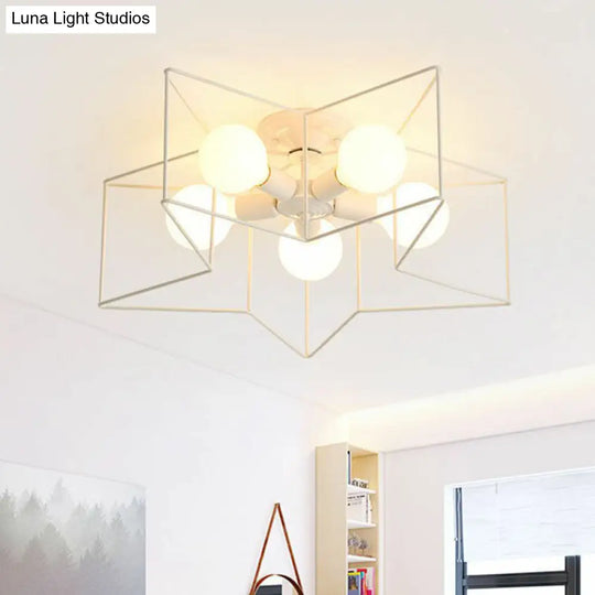 Antique Iron Flush Mount Ceiling Light With 5 Heads Semi Fixture Perfect For Bedroom White