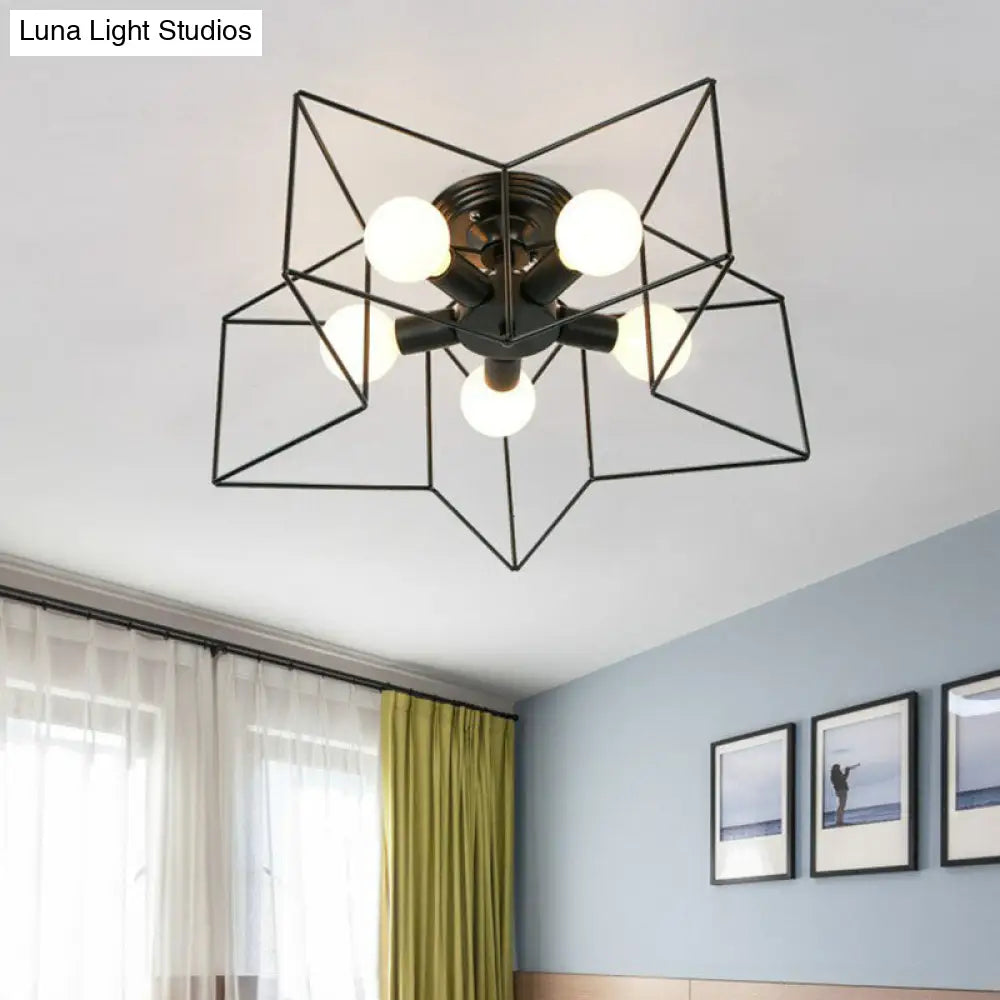 Antique Iron Flush Mount Ceiling Light With 5 Heads Semi Fixture Perfect For Bedroom