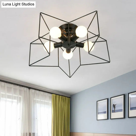 Antique Iron Flush Mount Ceiling Light With 5 Heads Semi Fixture Perfect For Bedroom
