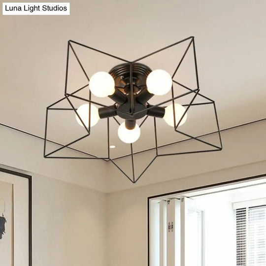 Antique Iron Flush Mount Ceiling Light With 5 Heads Semi Fixture Perfect For Bedroom Black