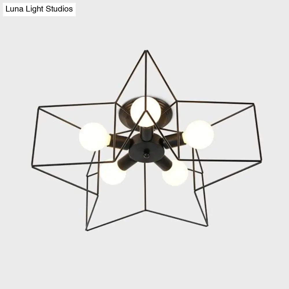 Antique Iron Flush Mount Ceiling Light With 5 Heads Semi Fixture – Perfect For Bedroom