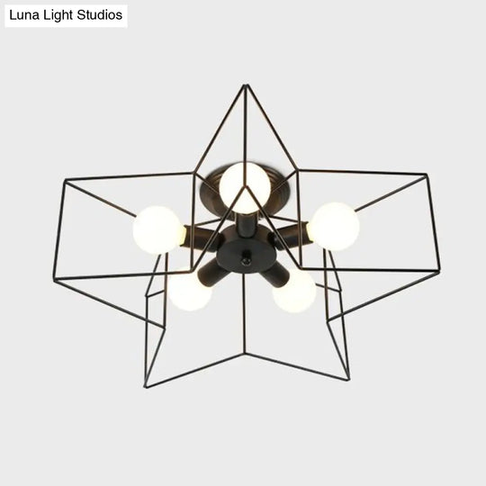 Antique Iron Flush Mount Ceiling Light With 5 Heads Semi Fixture – Perfect For Bedroom