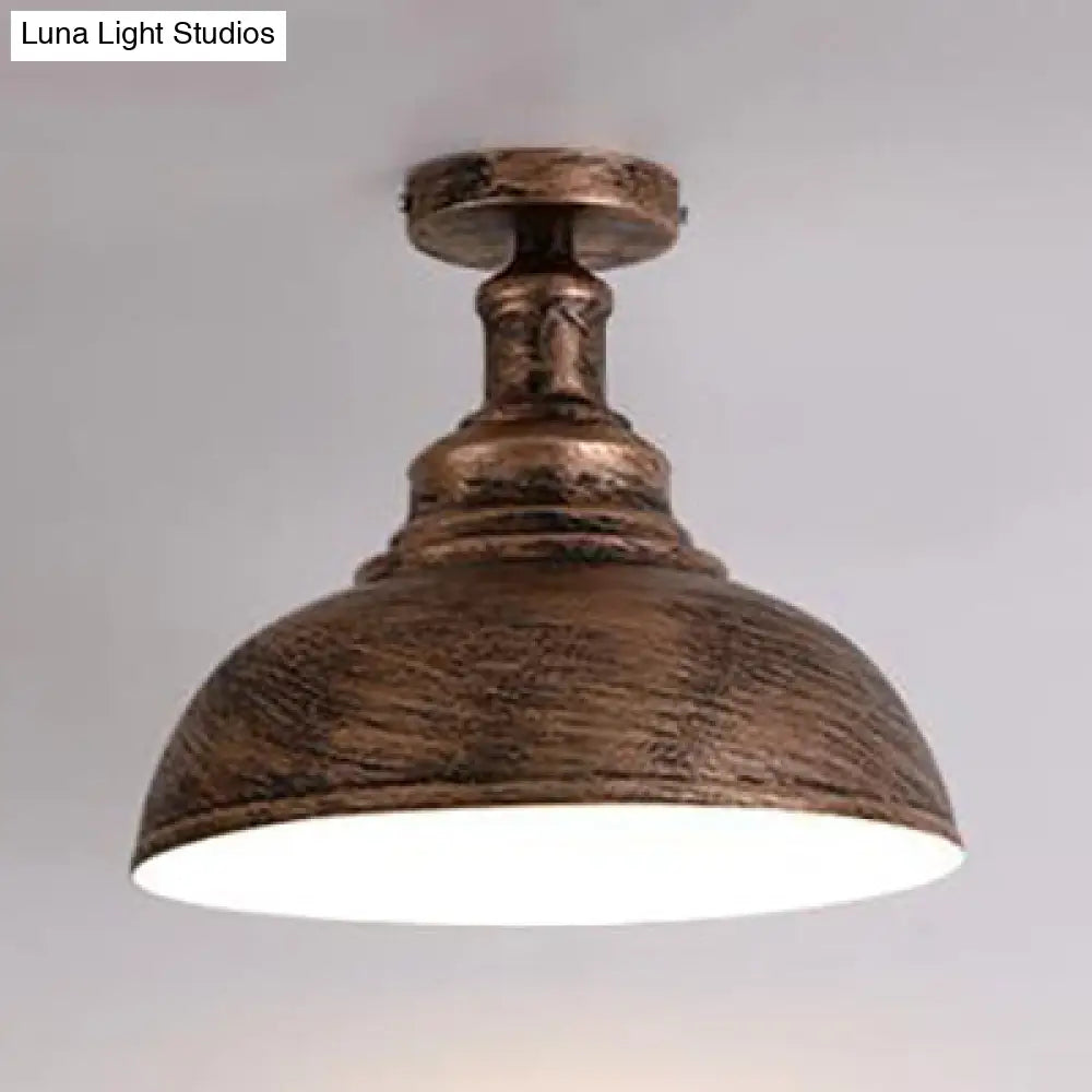 Antique Iron Semi-Flush Ceiling Light With 1 Head - Bowl Dining Table Rust Fixture 11.5’/16’