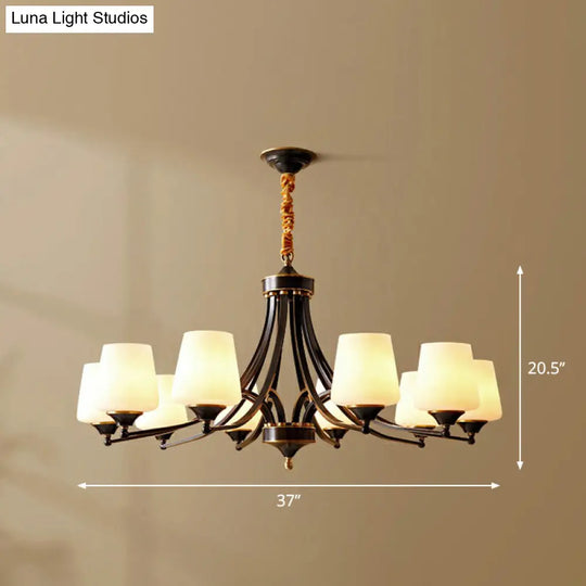 Antique Ivory Glass Conic Chandelier Pendant Light For Sitting Room