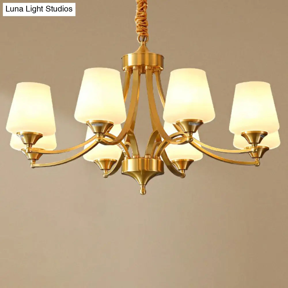 Antique Ivory Glass Conic Chandelier Pendant Light For Sitting Room