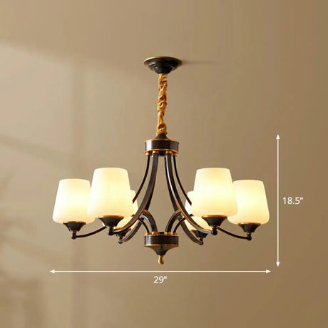 Antique Ivory Glass Conic Chandelier Pendant Light For Sitting Room 6 / Black