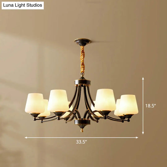 Antique Ivory Glass Conic Chandelier Pendant Light For Sitting Room