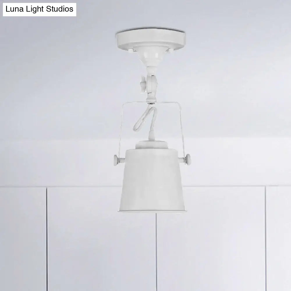 Antique Metal Bucket Shade Ceiling Lamp - Rotatable Semi Flush Pendant Light For Living Rooms 1 Bulb