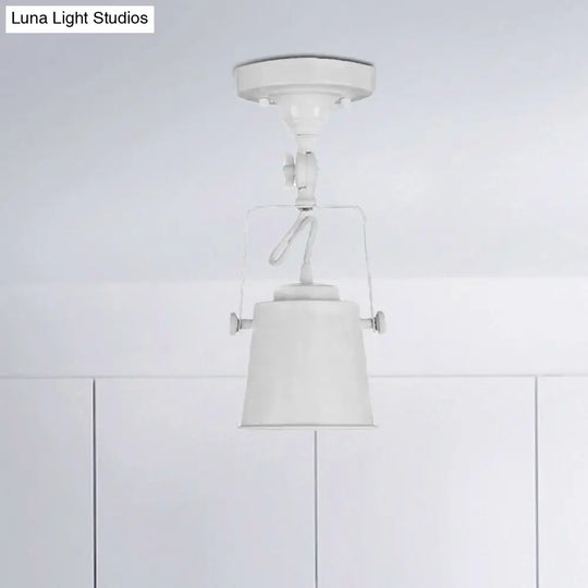 Antique Metal Bucket Shade Ceiling Lamp - Rotatable Semi Flush Pendant Light For Living Rooms 1 Bulb