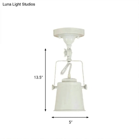 Antique Metal Bucket Shade Ceiling Lamp - Rotatable Semi Flush Pendant Light For Living Rooms 1