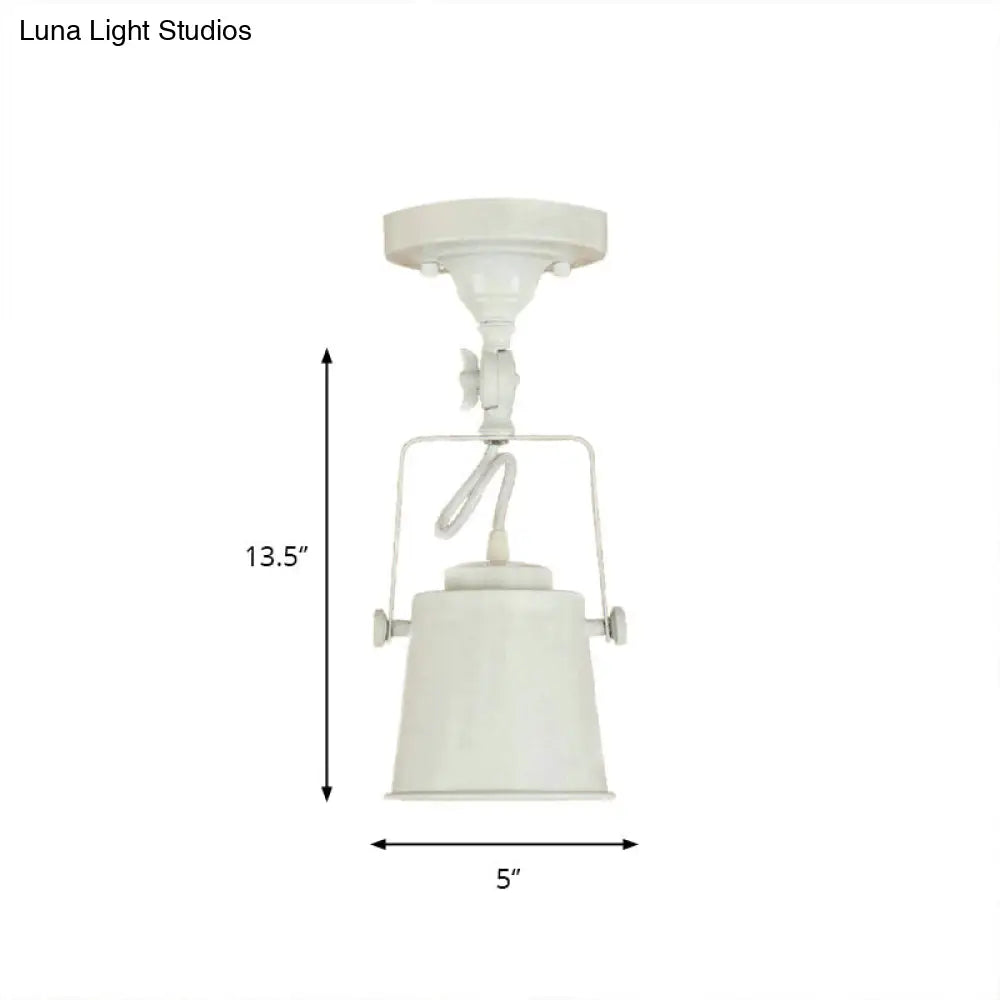 Antique Metal Bucket Shade Ceiling Lamp - Rotatable Semi Flush Pendant Light For Living Rooms 1 Bulb