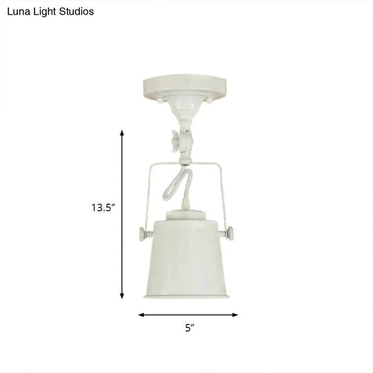 Antique Metal Bucket Shade Ceiling Lamp - Rotatable Semi Flush Pendant Light For Living Rooms 1 Bulb