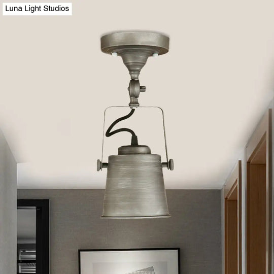Antique Metal Bucket Shade Ceiling Lamp - Rotatable Semi Flush Pendant Light For Living Rooms 1
