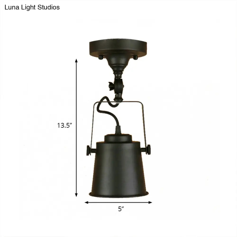 Antique Metal Bucket Shade Ceiling Lamp - Rotatable Semi Flush Pendant Light For Living Rooms 1