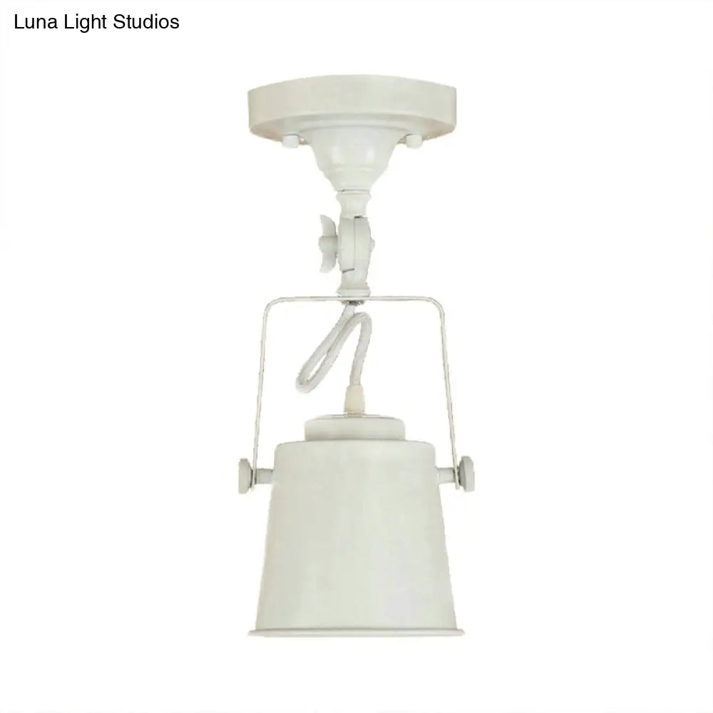 Antique Metal Bucket Shade Ceiling Lamp - Rotatable Semi Flush Pendant Light For Living Rooms 1