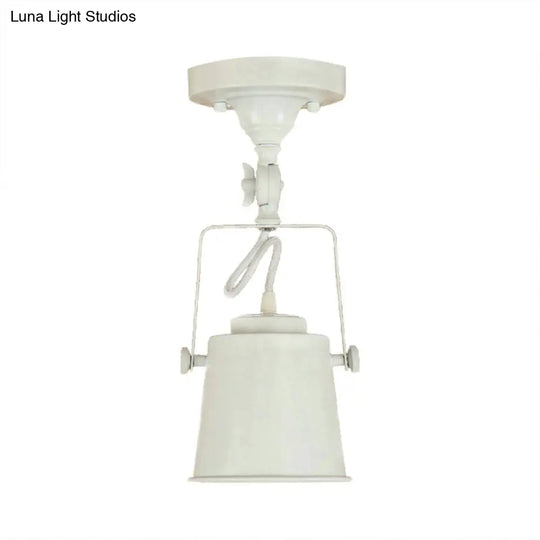 Antique Metal Bucket Shade Ceiling Lamp - Rotatable Semi Flush Pendant Light For Living Rooms 1