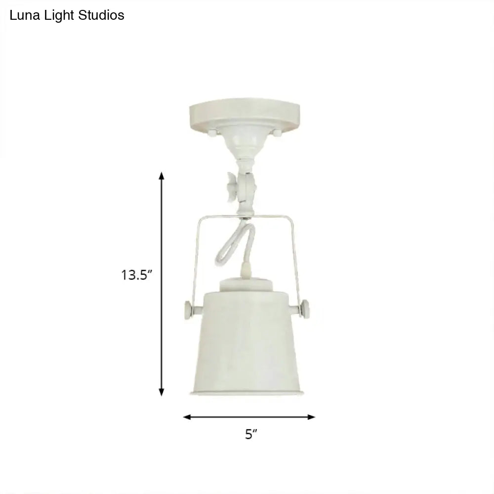 Antique Metal Bucket Shade Ceiling Lamp - Rotatable Semi Flush Pendant Light For Living Rooms 1