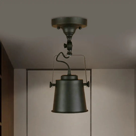 Antique Metal Bucket Shade Ceiling Lamp - Rotatable Semi Flush Pendant Light For Living Rooms 1