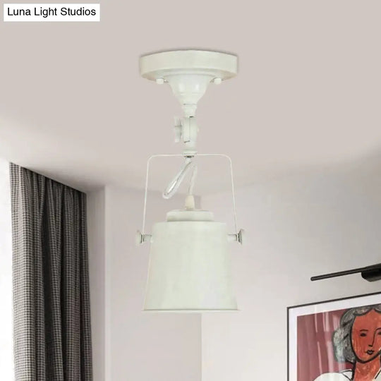 Antique Metal Bucket Shade Ceiling Lamp - Rotatable Semi Flush Pendant Light For Living Rooms 1 Bulb