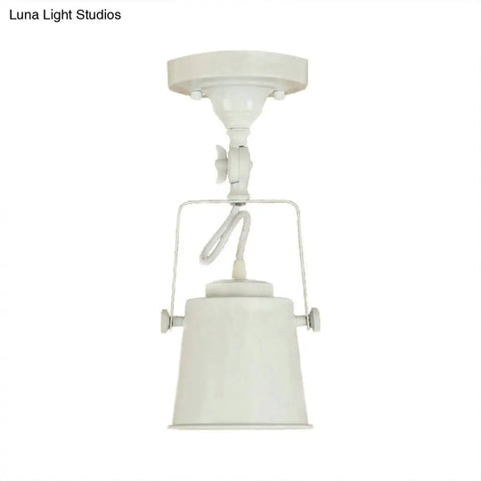 Antique Metal Bucket Shade Ceiling Lamp - Rotatable Semi Flush Pendant Light For Living Rooms 1 Bulb