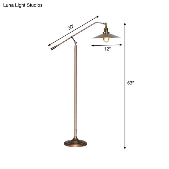 Antique Metal Flared Shade Floor Lamp: Stylish 1-Head Living Room Standing Light In Bronze With