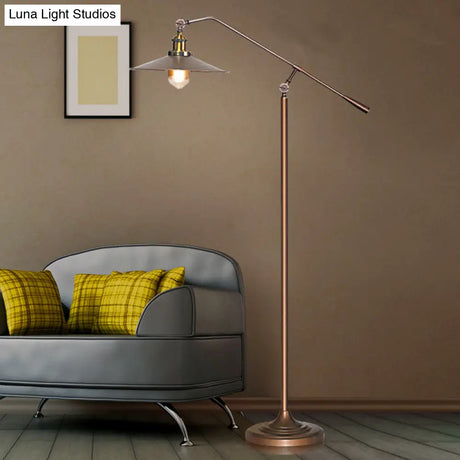 Antique Metal Flared Shade Floor Lamp: Stylish 1-Head Living Room Standing Light In Bronze With