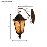 Antique Metal Lantern Wall Sconce With Glass Decoration - 1 Light Red/Yellow/Green Lamp