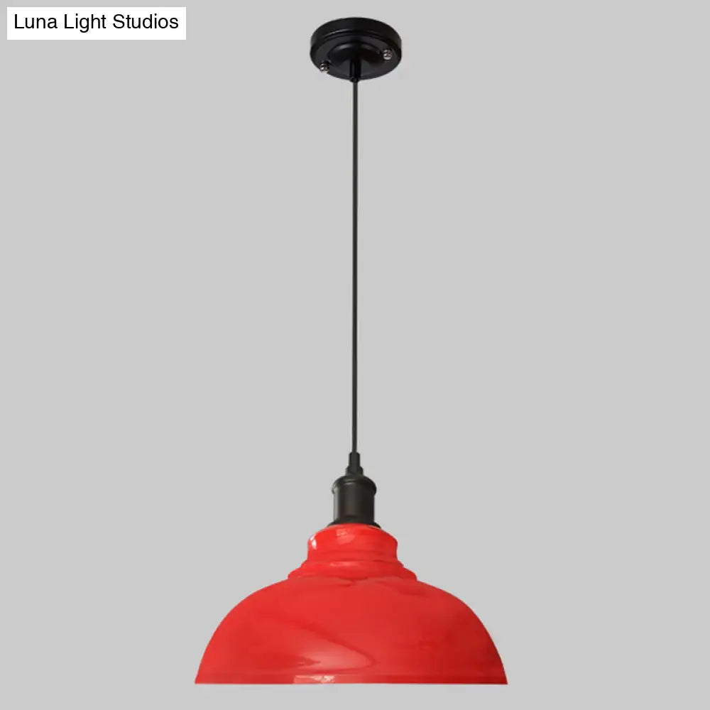 Antique Metal Pendant Light For Dining Room - 1-Light Hanging Fixture Red / 12