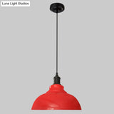 Antique Metal Pendant Light For Dining Room - 1-Light Hanging Fixture Red / 12