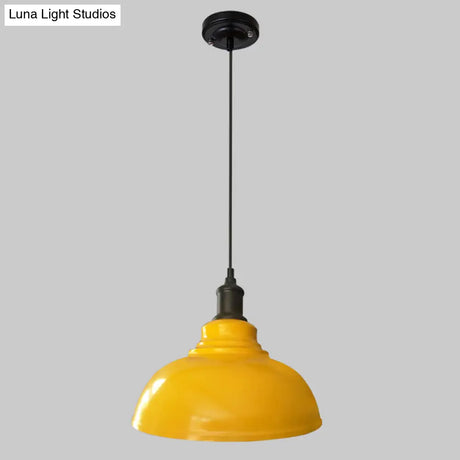 Antique Metal Pendant Light For Dining Room - 1-Light Hanging Fixture Yellow / 12