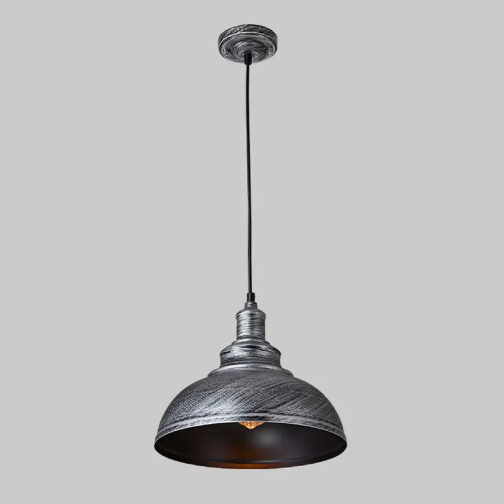 Antique Metal Pendant Light - 1-Light Hanging Fixture For Dining Room Silver / 12’