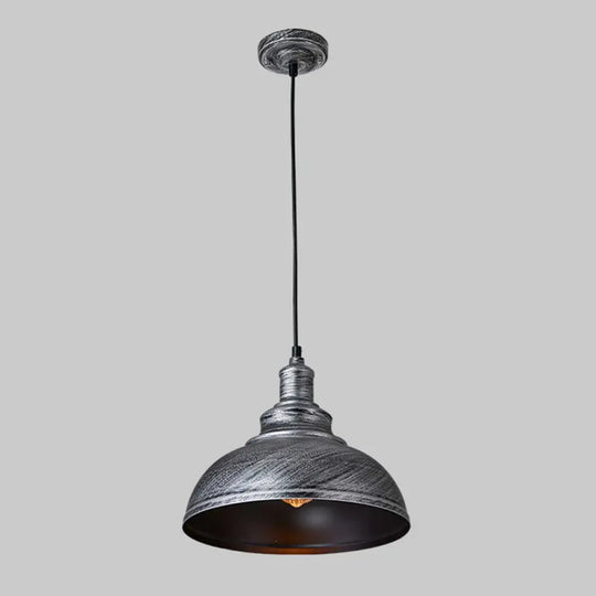 Antique Metal Pendant Light - 1-Light Hanging Fixture For Dining Room Silver / 12’