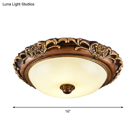 Antique Milk Glass Dome Bedroom Ceiling Light With Led Flush Mount Brown 14’/16’/19.5’ Dia