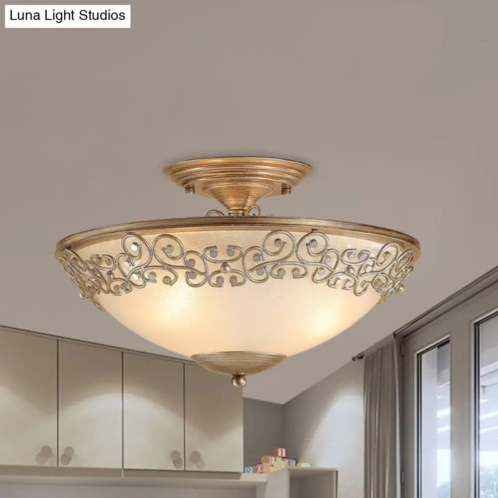 Antique Opal Glass Semi Flush Mount Ceiling Light With Gold/Black Bowl And 5 Bulbs For Dining Room