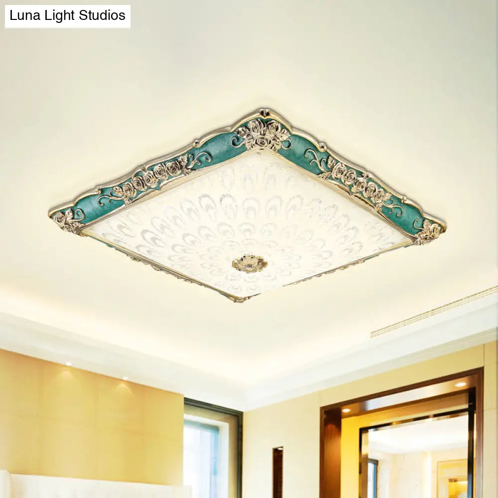 Antique Opaque Glass Led Square Flush Mount Light - Pink/Green Bedroom Ceiling Lamp Green