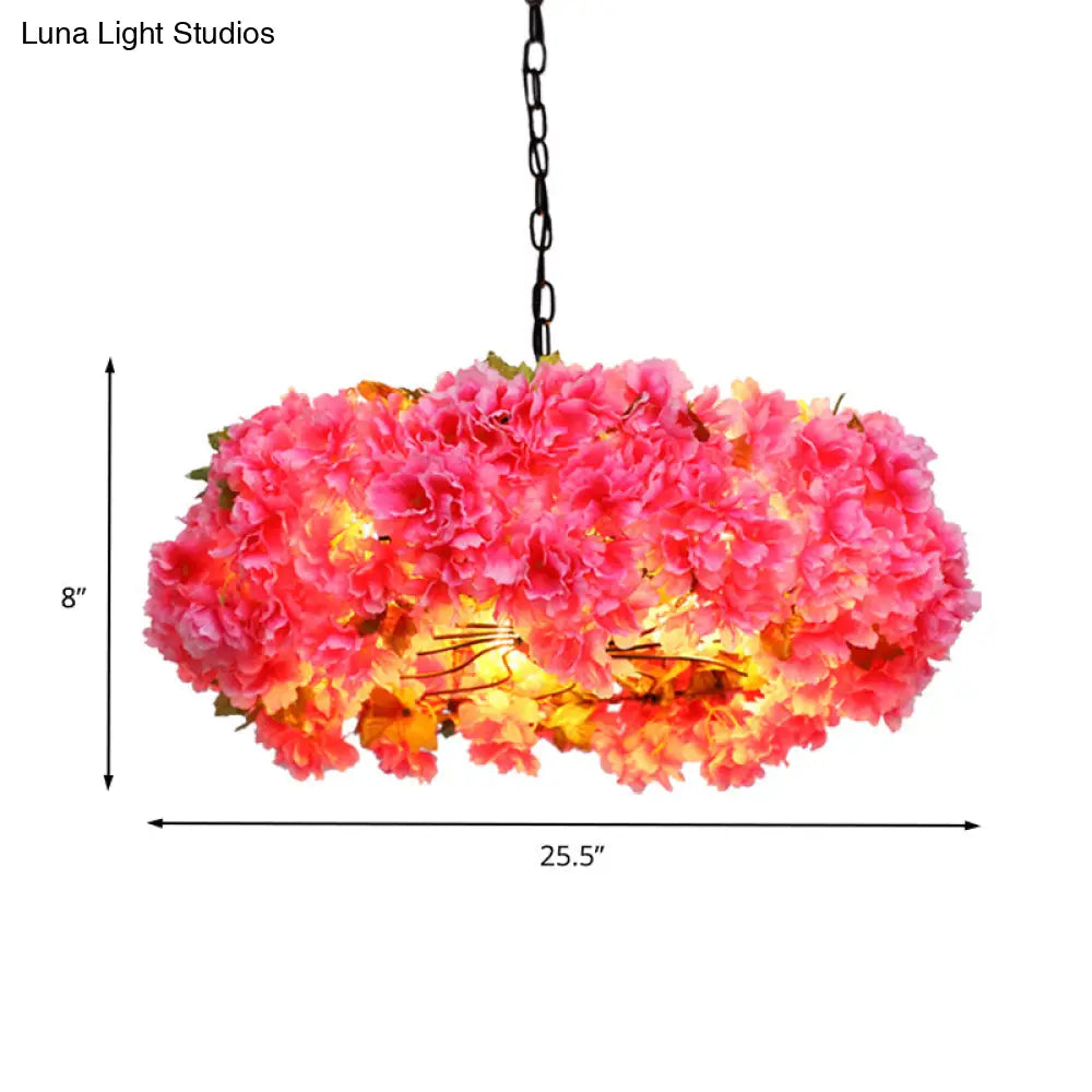 5-Light Antique Pink Metal Chandelier With Led Pendant Light - 21.5/25.5 W Ideal For Restaurants