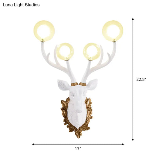 Antique Resin Deer-Shaped Wall Sconce With Clear Glass Shade And 4 Lights