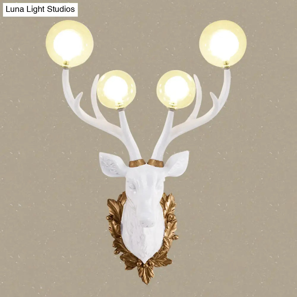 Antique Resin Deer-Shaped Wall Sconce With Clear Glass Shade And 4 Lights
