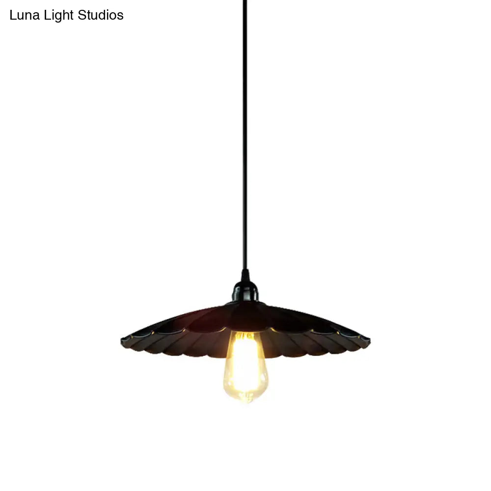 Scalloped Pendant Lamp - Antique Style 10/12 Dia 1 Head Metal Hanging Light Fixture For Kitchen