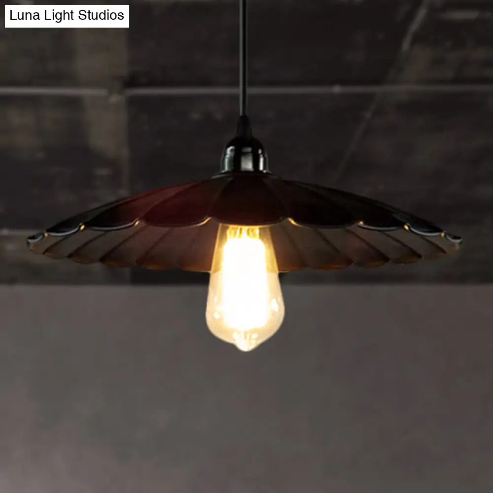 Scalloped Pendant Lamp - Antique Style 10/12 Dia 1 Head Metal Hanging Light Fixture For Kitchen