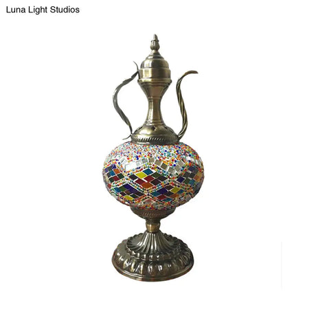 Antique Small Desk Lamp - White/Red/Orange Glass Sphere 1 Bulb Task Lighting With Metal Base For