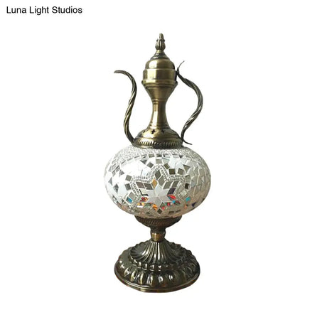 Antique Small Desk Lamp - White/Red/Orange Glass Sphere 1 Bulb Task Lighting With Metal Base For