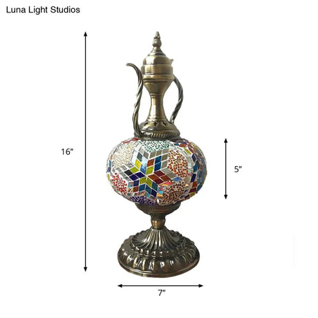 Antique Small Desk Lamp - White/Red/Orange Glass Sphere 1 Bulb Task Lighting With Metal Base For