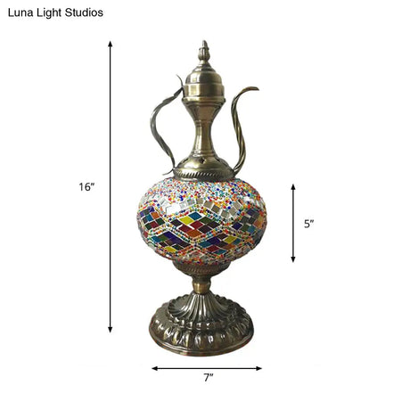 Antique Small Desk Lamp - White/Red/Orange Glass Sphere 1 Bulb Task Lighting With Metal Base For