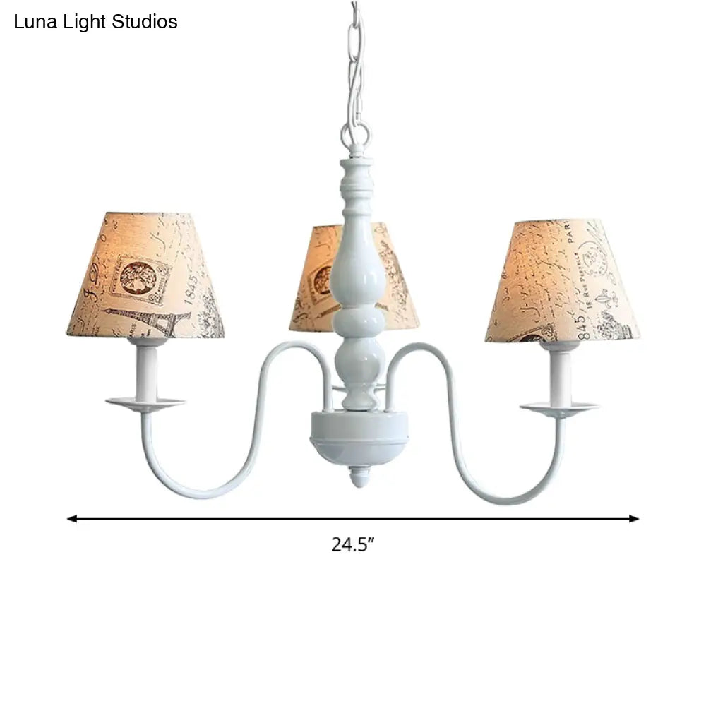 Antique Style 3-Head Beige Fabric Tower Pendant Light - Ideal For Restaurants