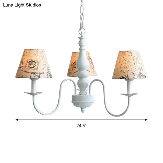 Antique Style 3-Head Beige Fabric Tower Pendant Light - Ideal For Restaurants
