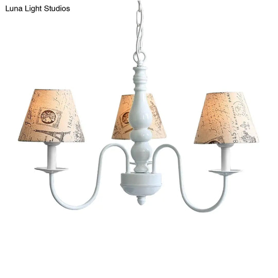Antique Style 3-Head Beige Fabric Tower Pendant Light - Ideal For Restaurants