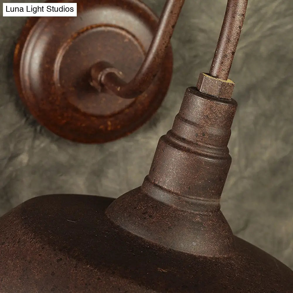 Antique Style Barn Wall Sconce With Gooseneck Arm In Bronze/Rust - Ideal For Bedroom Lighting