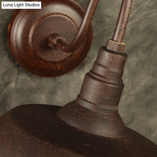 Antique Style Barn Wall Sconce With Gooseneck Arm In Bronze/Rust - Ideal For Bedroom Lighting